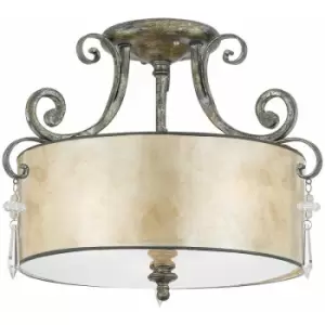 Image of Loops - 3 Bulb Semi Flush Light MottLED Silver LED E27 60W Bulb