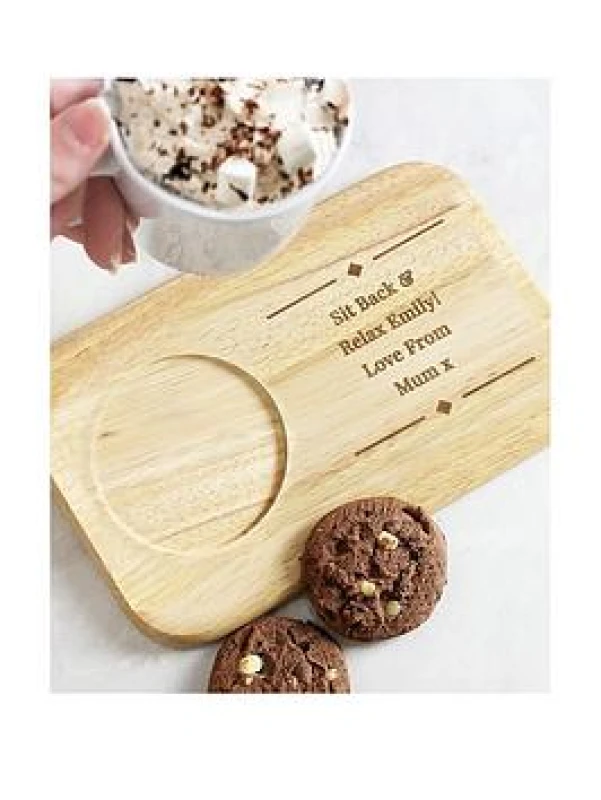 Image of Personalised Memento Company Personalised Free Text Wooden Coaster Tray Light Brown