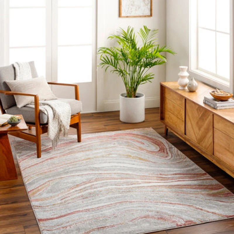Image of Livabliss Abstract Modern Marble Coral/beige Glendy Area Rug 160 X 213cm - Easy Care, Non Shedding, Ideal For Living Room & Bedroom
