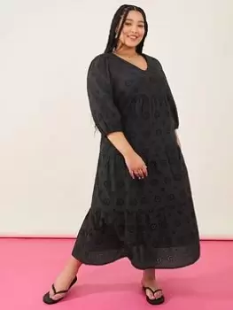 Image of Accessorize Black Schiffly Midi Dress, Black Size M Women