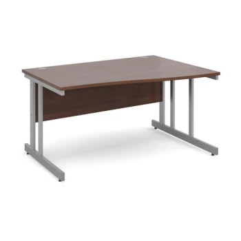 image of Office Desk Right Hand Wave Desk 1400mm Walnut Top With Silver Frame Momento