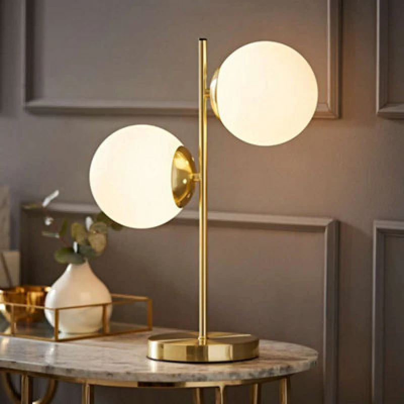 Image of ValueLights Jas Modern Gold Table Lamp With Frosted Glass Globe Shades Gold
