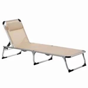 image of Outsunny Folding Sun Lounger with Pillow - Khaki