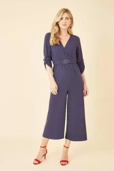 Image of Wrap Over Stretch Jumpsuit With Gold Belt