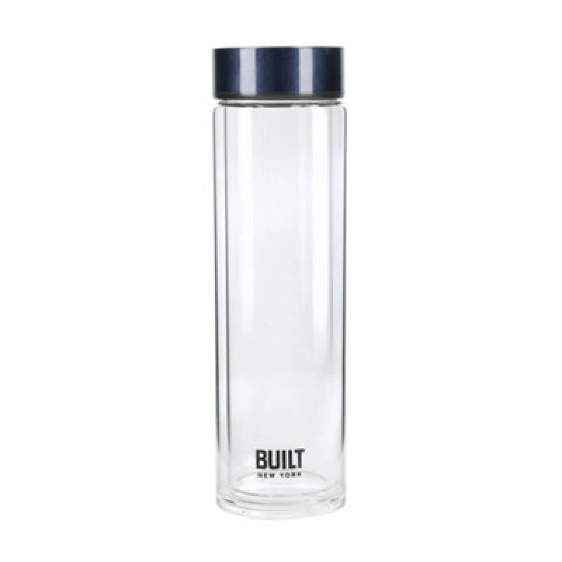 Image of BUILT New York Tiempo Glass Drinks Bottle, Midnight Blue Midnight unisex