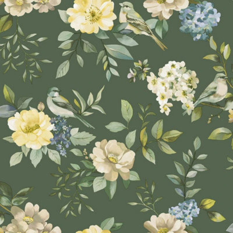 Image of Holden Decor Bird Garden Wallpaper Green Holden 14191