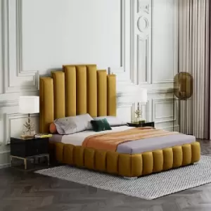 Image of Leisa Upholstered Beds - Plush Velvet, King Size Frame, Mustard - Mustard