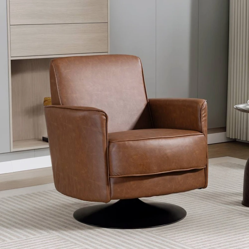 Image of HOMCOM Upholstered PU Leather Armchair for Living Room, Brown Brown Unisex Armchair