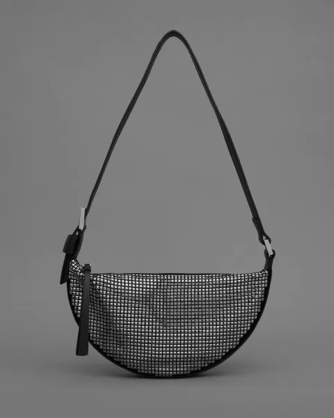 image of AllSaints Half Moon Pin Studded Adjustable Bag