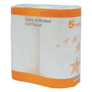 Image of 5 Star Facilities Luxury Toilet Tissue Rolls Two Ply 4 Rolls of 240 Sheets White Pack of 40 Rolls