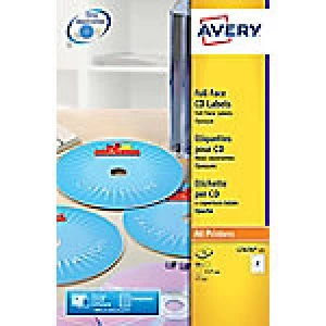 image of Avery L7676-25 CD Labels A4 White 25 Sheets of 2 Labels