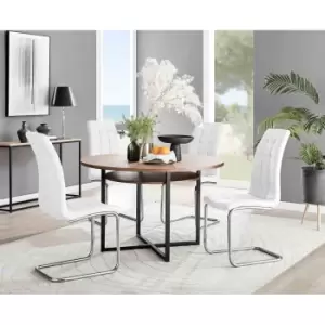 Image of Furniture Box Adley Brown Wood Storage Dining Table and 4 White Murano Chairs