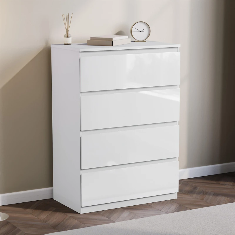 Image of Lassic Glinton High Gloss 4 Drawer Chest White unisex 4 Drawer