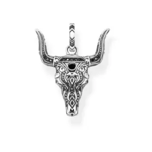 image of Silver Onyx Zirconia Black Bulls Head Pendant PE913-641-11