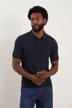 Image of Mens Slim Fit Navy Knitted Polo