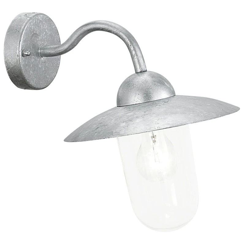 Image of Loops IP44 Outdoor Wall Light Zinc Plated Steel 1 x 60W E27 Bulb Porch Lamp Metallics