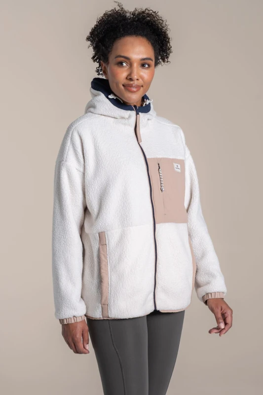 Image of Craghoppers Womens Longlands Reversible Borg Hooded Water-Repellent Jacket in White Size: 16 White Female 16