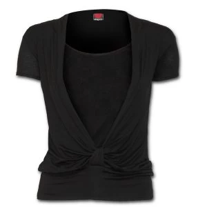Image of Urban Fashion 2In1 Gathered Knot Womens Small Short Sleeve Top - Black