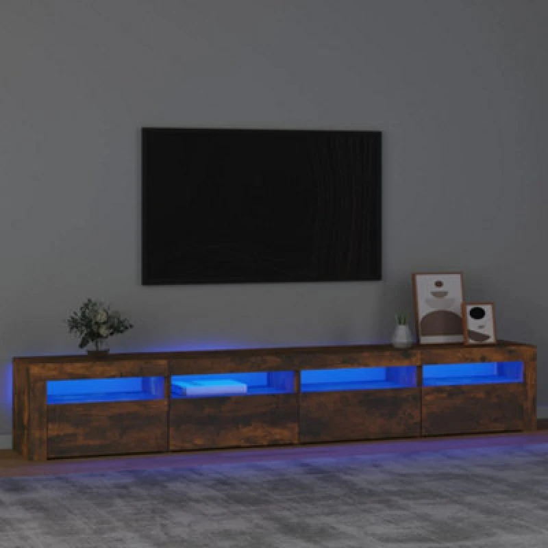 Image of vidaXL TV Cabinet with LED Lights Smoked Oak 240x35x40 cm, Brown 3152767