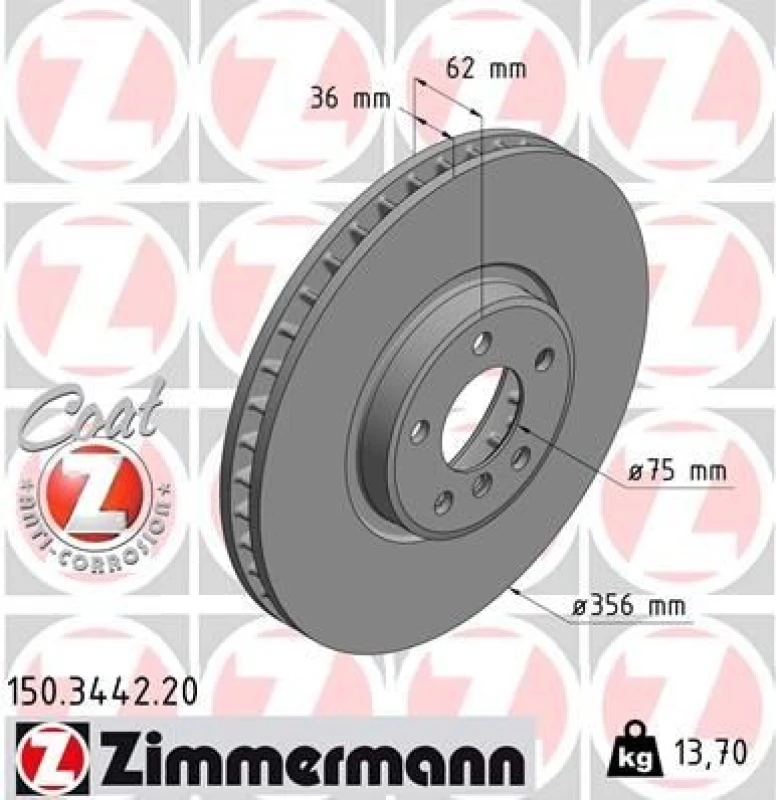 Image of ZIMMERMANN Brake disc ZIMMERMANN 150.3442.20