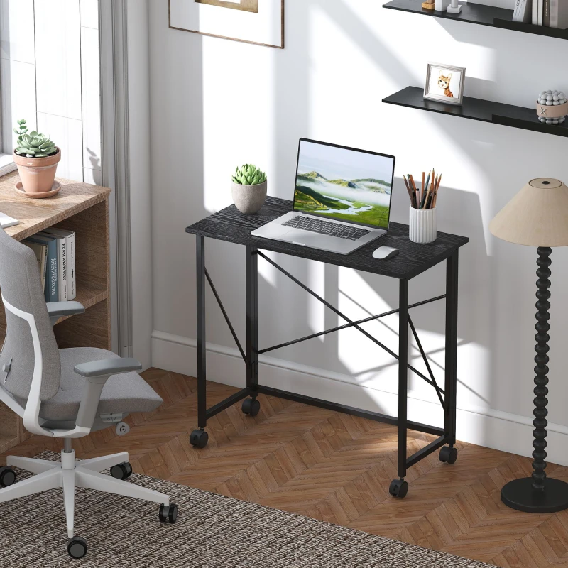 Image of HOMCOM Folding Desk on Wheels, Writing Table for Home Office, Black 836-606V01BK
