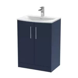 Hudson Reed Juno 600mm Floor Standing 2 Door Vanity & Curved Basin - Electric Blue