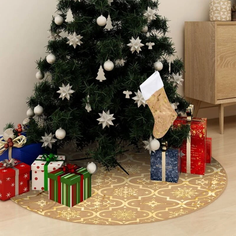 Image of VIDAXL Luxury Christmas Tree Skirt with Sock Yellow 90cm Fabric Vidaxl 8720286445990