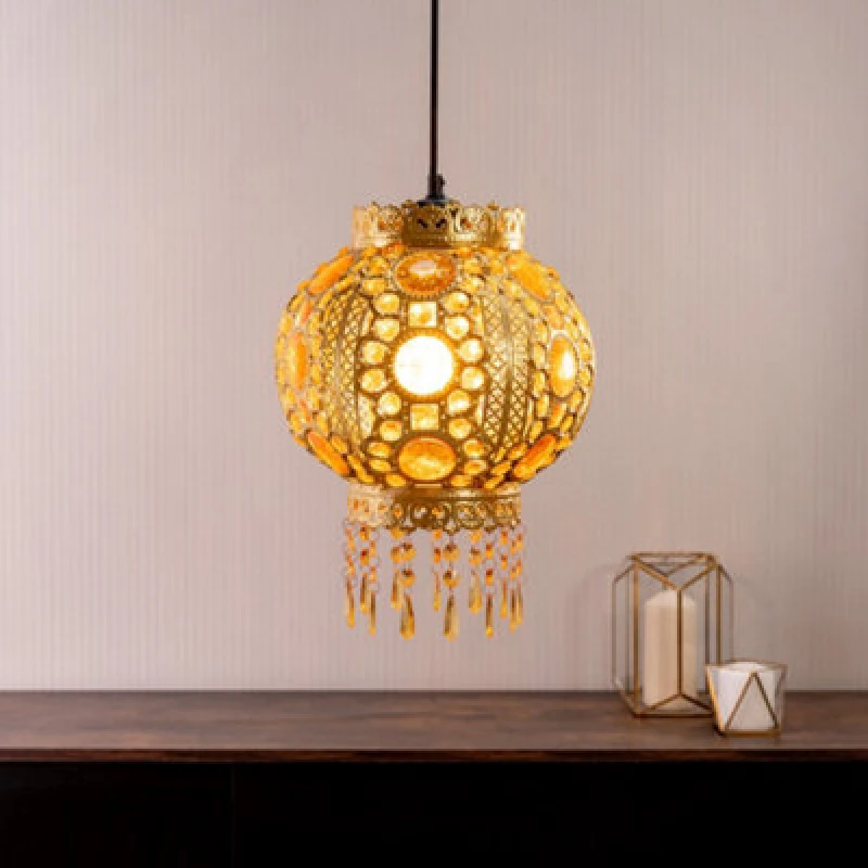 Image of ValueLights Bazaar Moroccan Style Easy Fit Pendant Shade with LED Bulb Metallic Gold unisex