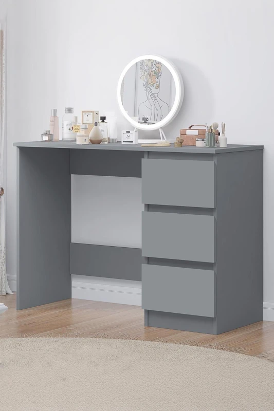 Image of FWStyle Large 3 Drawer Home Office Desk Dressing Table Scratch Resistant Dark Grey