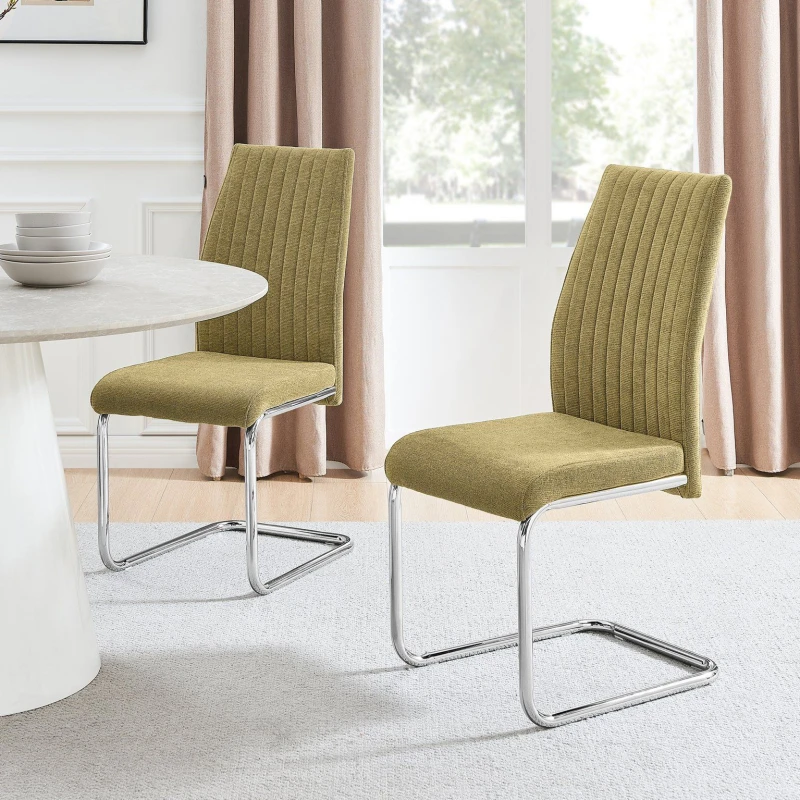 Image of FurnitureboxUK FurnitureboxUK Lorenzo 2x Fabric Silver Leg Dining Chair in Light Green Light Green One Size Unisex 5056657188672