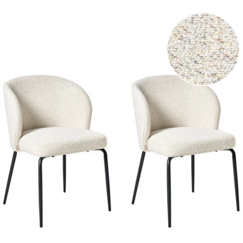 Image of Beliani Set Of 2 Dining Chairs Zana Boucle Light Beige