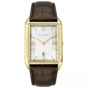 Image of Mens Accurist Rectangular Silver Dial Brown Leather Strap Watch