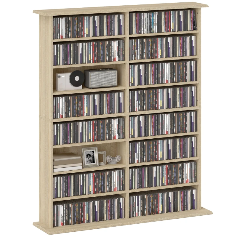 Image of HOMCOM HOMCOM 720 CD/396 DVD/396 Bluray Storage Tower with 12 Adjustable Shelves in Natural Natural One Size Unisex 5063603397958