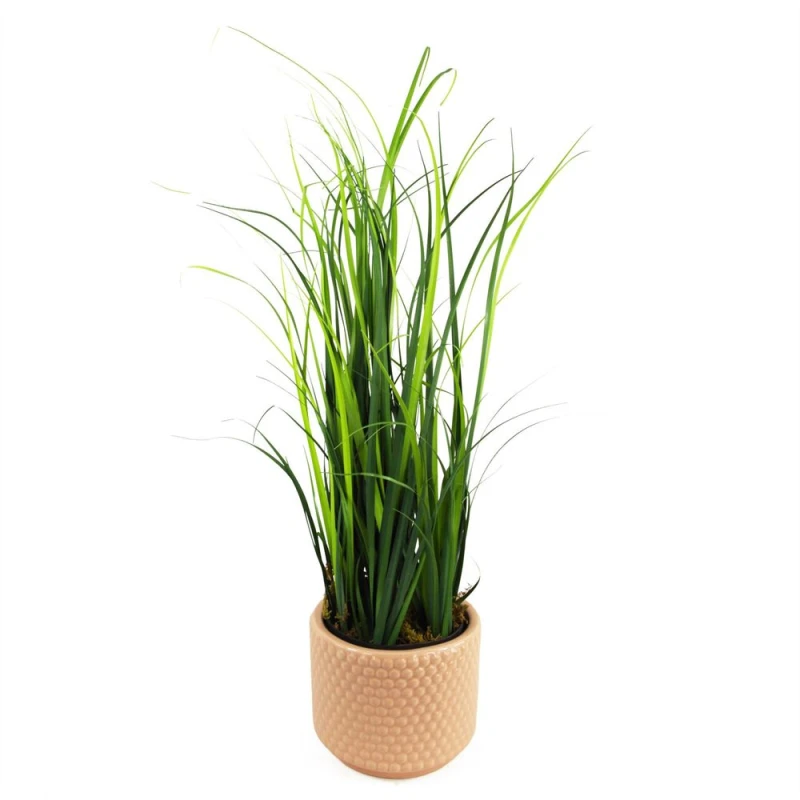 Image of Leaf 60cm Artificial Grass Plant With Peach Dusty Pink Ceramic Planter Pink