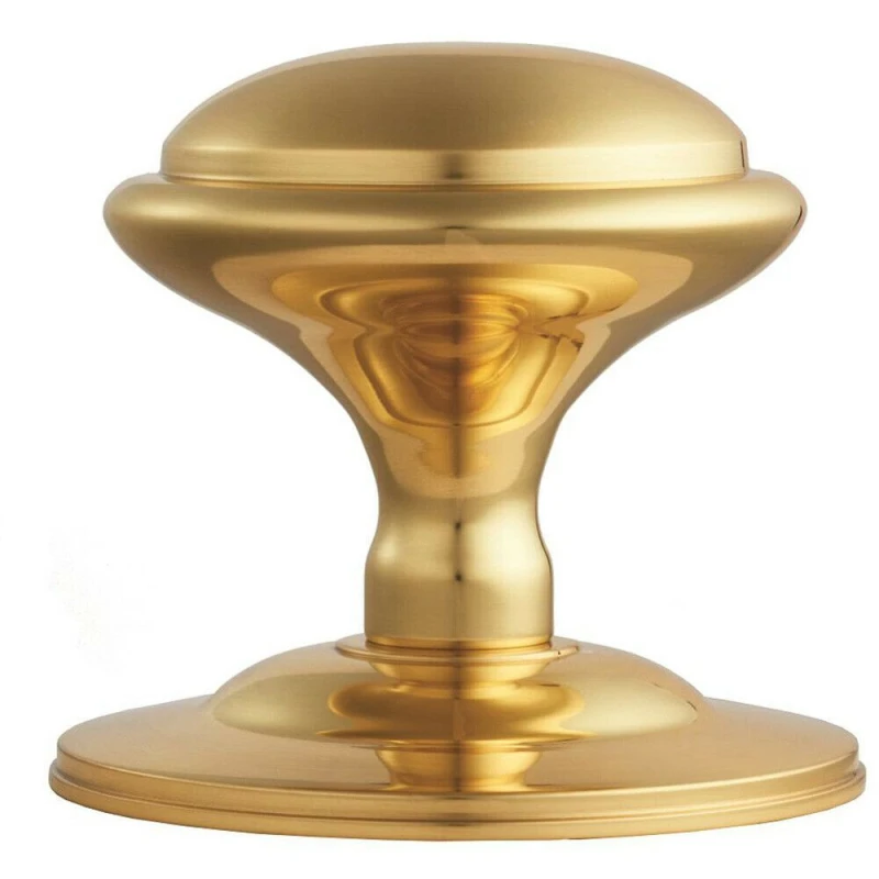Image of Loops Round Victorian Centre Door Knob Polished Brass 85mm Rose Outdoor Handle Metallics unisex