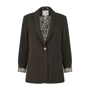 image of Yumi Black Blazer With Leopard Print Lining - Black