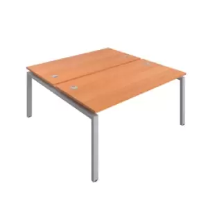 image of Telescopic Sliding 6 Person Bench with Cable Port and Silver Frame - 1600mm - Beech