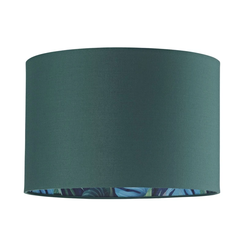 Image of Happy Homewares Stylish Forest Green Cotton Fabric Lamp Shade with Inner Jungle Palm Tree Print in Dark Green Size: 12" Dark Green Unisex 12 i