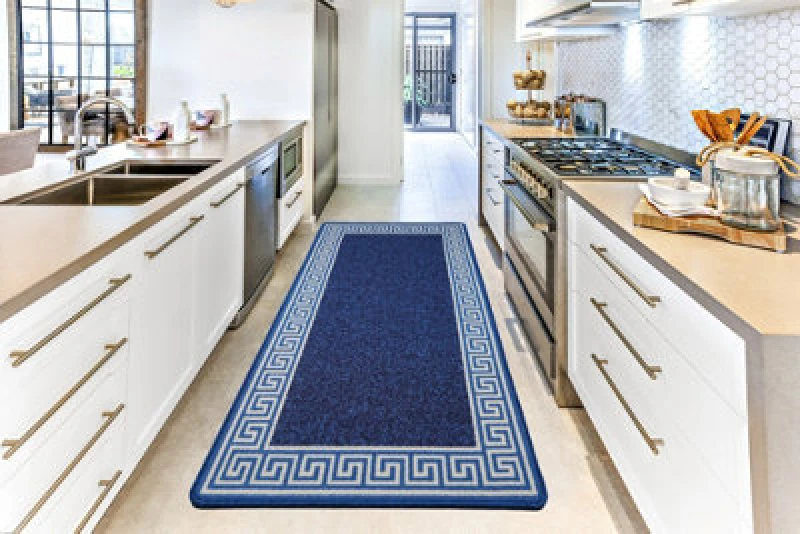 Image of Smart Living Smart Living Greekey Heavy Duty Machine Washable Hallway Kitchen Non Slip Door Mat in Blue Size: 50cm x 80cm Blue 50cm x 80cm Unisex 86