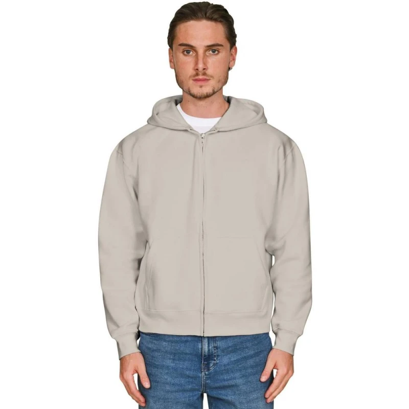 Image of Casual Classics Mens Combed Cotton Oversized Full Zip Hoodie in Stone Size: Small Stone Male S