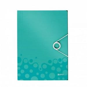 image of Leitz WOW 3 Flap Folder A4 Polypropylene 150 Sheet Capacity Ice Blue -