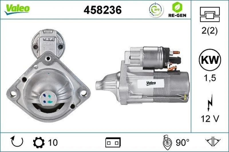Image of VALEO 458236 Starter motor 1,5kW, 12V, Number of Teeth: 10 Starter (2)
