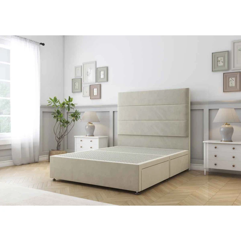 Image of Sloomy Texas Cream Plush Divan Bed Base 2 Drawers Same Side With 26" Strutted Headboard 3' Single