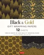 Image of black and gold gift wrapping papers 12 sheets of high quality 18 x 24 inch