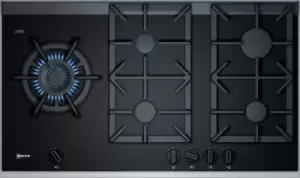 image of Neff T29TS79N0 90cm Black Ceramic Glass Gas Hob - Black/Stainless Steel Top Trim