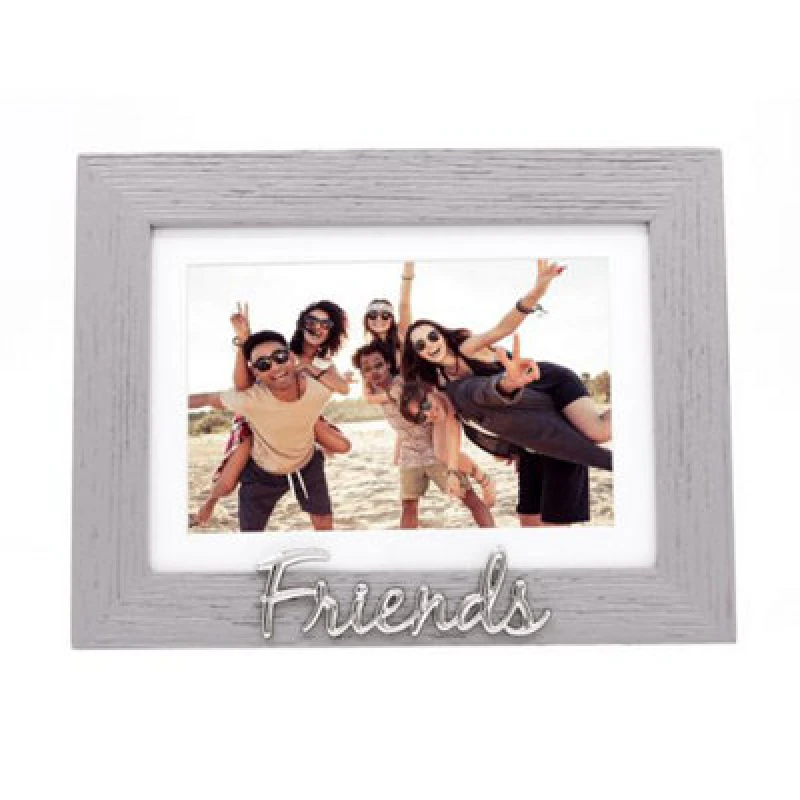 Image of Happy Homewares Grey Woodgrain Effect Friends Picture Frame With Silver Letters - 6X4 Or 7X5
