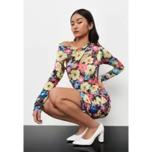 image of Missguided Floral Asymmetric Mini Dress - Multi