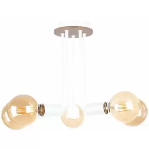 image of Keter Venna Multi Arm Semi Flush Ceiling Light Wood, White, 30cm, 5x E27