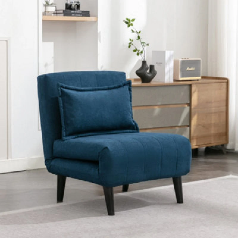 Image of More4Homes Harper 1 Seater Folding Clic Clac Fabric Living Room Lounge Futon Sofa Bed Blue 5.05574E+12