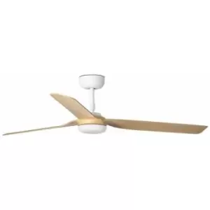 Image of Faro Punt White, Light Wood 3 Blade Ceiling Fan With DC Motor